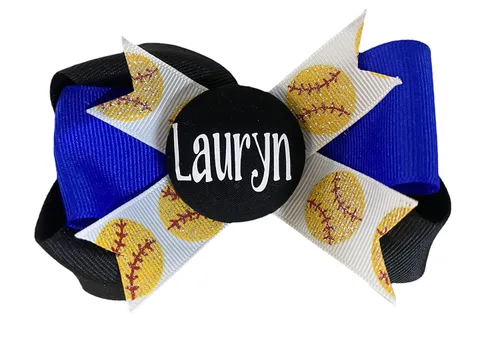 Vista 4 de Softball Glitter Hair Name Bow - Black and Gold, Match Team and School Spirit Wear