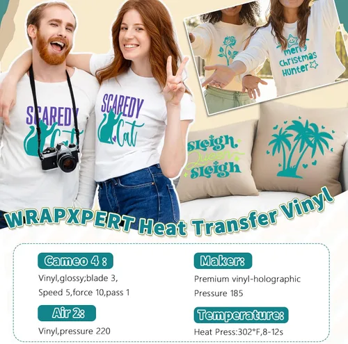 Vista 2 de WRAPXPERT Aqua - Rollo de vinilo de transferencia de calor, 12''x5ft vinilo HTV verde azulado para planchar, vinilo de prensa de calor para prendas
