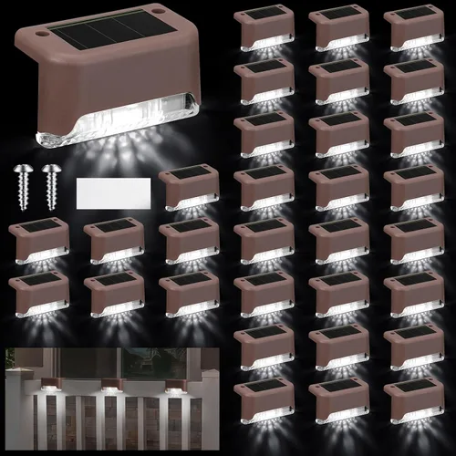 Vista 12 de Geelin 32 Luces Solares para Terraza al Aire Libre, Luces LED Solares Impermeables para Escalones y Cercas para Escaleras, Escalón, Barandilla