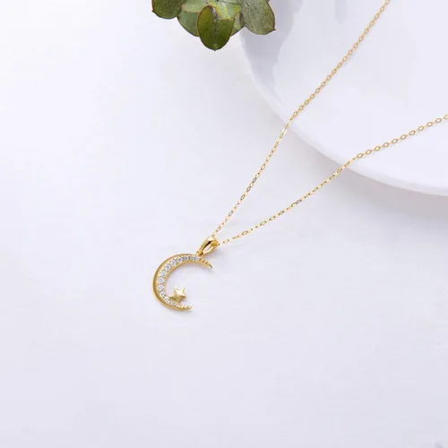 Vista 5 de SISGEM Collar con colgante de luna de oro de 14 quilates para mujer, joyería de luna y estrella, regalo de aniversario para esposanovia, regalos