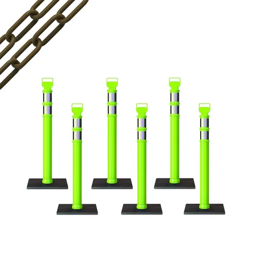 Vista 23 de CCW 6-Pack 45" Delineador Post Kit Kit de 3.0 in collares reflectantes, base de goma de 10 lb (6 postes blancos con cadena negra de 50 pies)