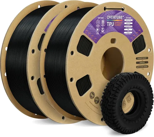 Vista 75 de OVERTURE - Filamento de TPU de 1/16 pulgadas, rollo flexible de poliuretano termoplástico, impresora 3D suave, 95A, carrete de 2.2 libras, precisión