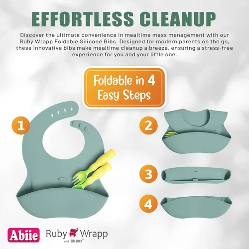 Vista 5 de Abiie Ruby Wrapp - Baberos de silicona para bebés, babero impermeable hecho con material resistente a las manchas, bolsillo frontal para atrapar