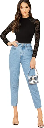 Vista 6 de Romwe Body de fiesta sexy de malla con estampado geométrico casual para mujer