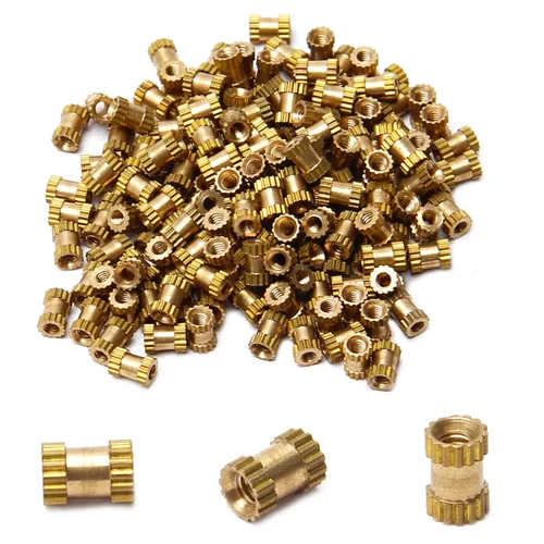 Vista 60 de Tuercas moleteadas de rosca hembra M2x3mm OD Tuercas de inserción roscadas de latón Tuercas de incrustación hidráulicas soldadas juntas Kit surtido