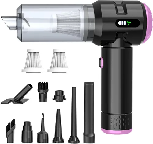 Vista 8 de Sycoodeal Aspiradora de mano para automóvil, 25000 PA, fuerte succión ciclónica, portátil, mini aspiradora inalámbrica con pantalla digital, ligera