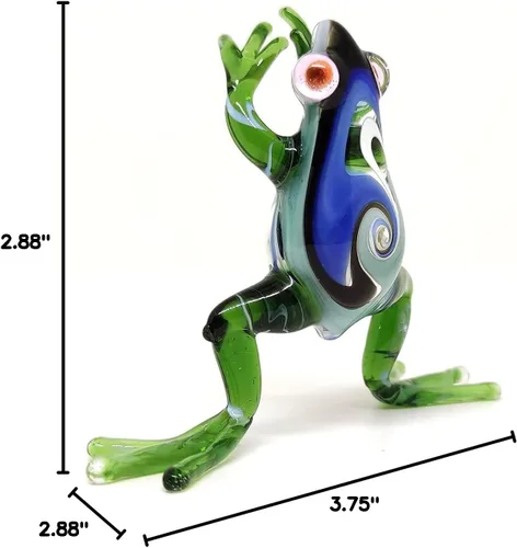 Vista 8 de Figuras en miniatura de rana animales soplados a mano, arte de vidrio, regalo coleccionable para decorar 3 pulgadas (verde azul)