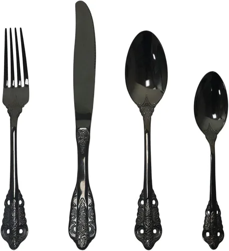 Vista 6 de Juego de cubiertos de 4 piezas, cubiertos de acero inoxidable 18/10, incluye cuchillo, tenedor, cuchara, cuchara de té, pulido con espejo, apto