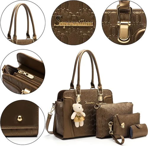 Vista 11 de Bolsos de mano de moda para mujer, bolsa de hombro, asa superior, bolsa de mano, juego de 4 piezas