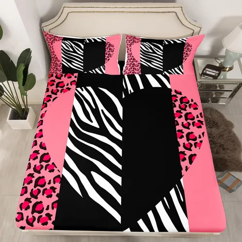 Vista 18 de Manfei Leopard Print Fitted Sheet Twin Size,Blue Brown Black Stripes Bedding Set 2pcs,Wild Animal Cheetah Skin Bed Sheets with 1 Pillowcase,Kids
