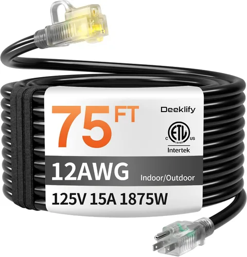 Vista 16 de Cable de extensión para exteriores de servicio pesado de calibre 12 de 50 pies con extremo iluminado, resistente al agua, cable de extensión de Negro
