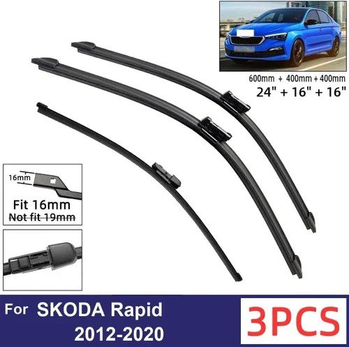 Vista 2 de Car Wiper Compatible with SKODA Rapid 2012-2020 Car Front Rear Wiper Blades Soft Rubber Windscreen Wipers Auto Windshield 24"+16"+16" 2017 2018 2019