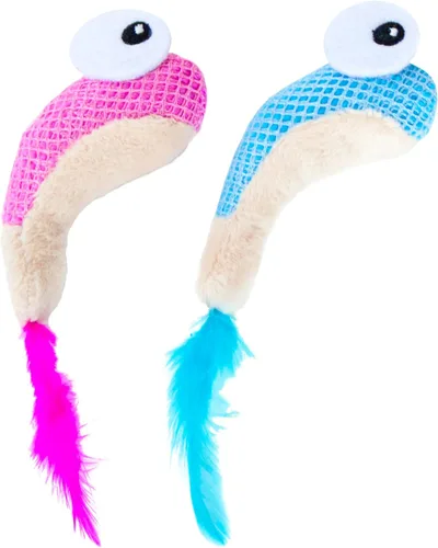 Vista 10 de Catstages Catnip Tons of Tails - Juguete interactivo masticable dental con hierba gatera para gatos con cuerda, cinta y algodón para batear