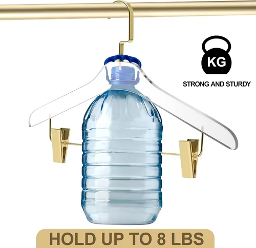 Vista 4 de Perchas acrílicas transparentes de calidad 40 para faldas y pantalones, elegante colgador con ganchos dorados, organizador de armario para adultos
