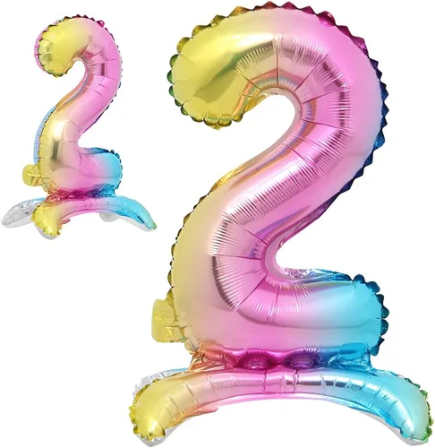 Vista 6 de Globos de helio de 40 pulgadas con degradado arcoíris de pie, colorido, tamaño grande, globos de helio para fiesta de cumpleaños, decoración