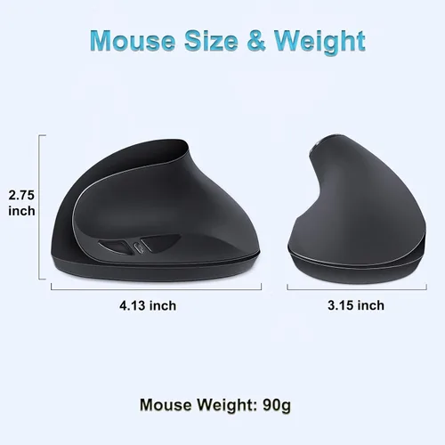 Vista 10 de SUNGI Ratón inalámbrico ergonómico, ratón vertical de 2.4 GHz con DPI ajustable para mano derecha del túnel carpiano, negro