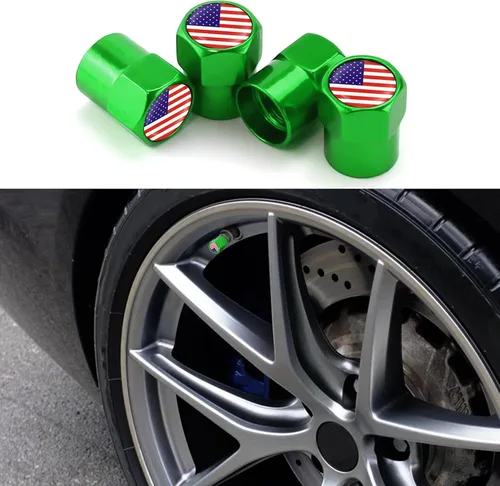 Vista 10 de ASUBHA 4 tapas de vástago de válvula de neumático con bandera estadounidense, tapones de aire de aluminio para neumáticos con junta tórica de goma