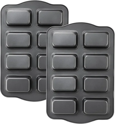 Vista 3 de Lawei Paquete de 2 mini moldes para pan de 8 cavidades, moldes pequeños antiadherentes para pan, moldes rectangulares de acero al carbono para pan