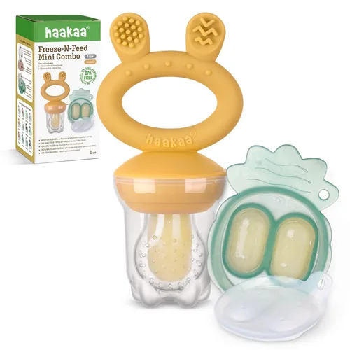 Vista 10 de haakaa Comedor de alimentos de frutas para bebé y mini bandeja de picar con congelador, moldes de piruleta de leche materna para alivio de Azul
