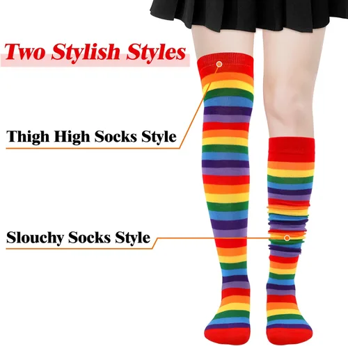 Vista 5 de Calcetines altos hasta el muslo para mujer, calcetines por encima de la rodilla, calcetines a rayas, calcetines altos hasta la rodilla, calcetines