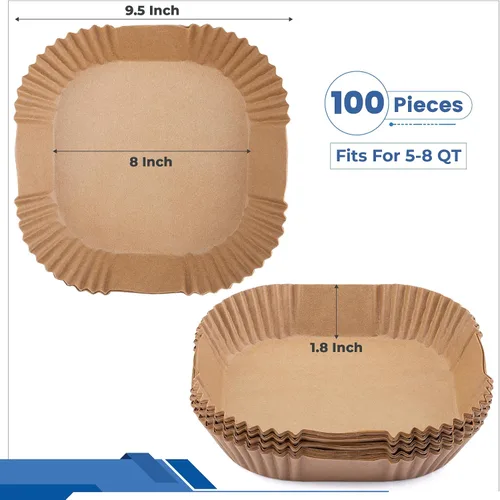Vista 2 de Forros desechables para freidora de aire de 8 pulgadas, 100 forros de papel pergamino de forma cuadrada, resistentes al aceite y al agua, adecuados
