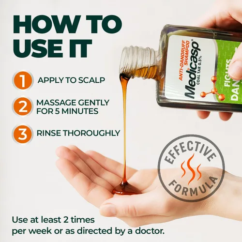 Vista 8 de MEDICASP Shampoo anticaspa con alquitrán de hulla, Trata la caspa, dermatitis seborreica y psoriasis, 6 onzas líquidas Alleviates Symptoms from