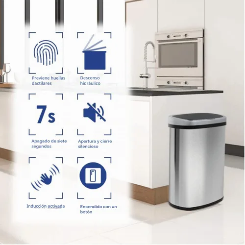Vista 3 de Bote de basura automático de 13 galones, cubo de basura de cocina con tapa, estilo moderno, sin tacto, de alta capacidad, de acero inoxidable