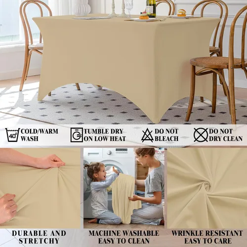 Vista 46 de Famstar Paño de Mesa Negro de 4 Pies de Elastano, Paño de Mesa Ajustado para Mesas Rectangulares, Fundas Elásticas Lavables Sin Arrugas