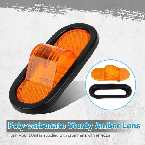 Vista 3 de Partsam 4 luces de marcador ámbar de señal de giro medio de 6 pulgadas, montaje de goma, 24 LED con lente reflejo universal sellado ámbar LED de 6