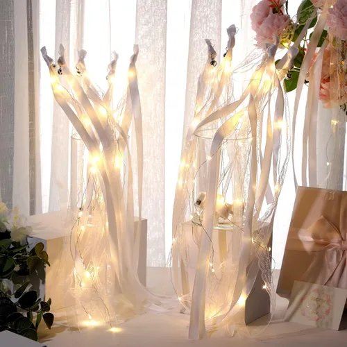 Vista 5 de Varita de seda para boda, 24 unidades, color marfil y blanco cálido LED