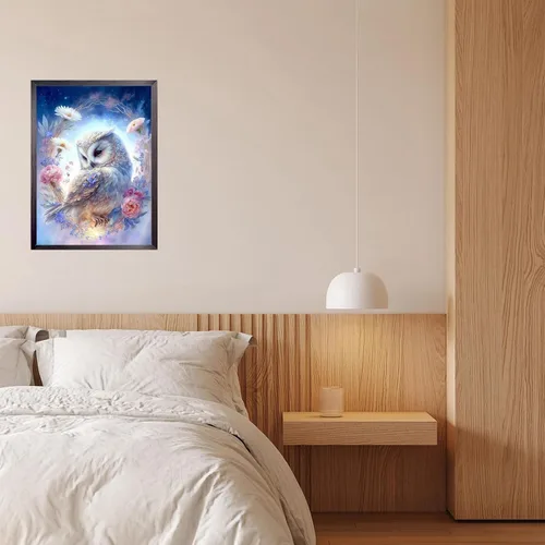 Vista 7 de YUE ZHE Kit de pintura de diamante de búho para adultos y niños, kit de arte de diamantes 5D para bricolaje, arte de gemas para decoración de pared