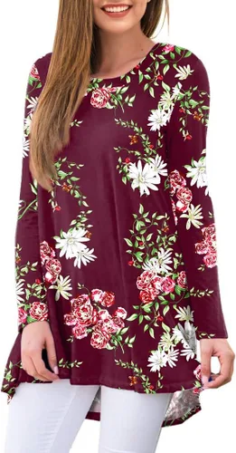 Vista 66 de AWULIFFAN Blusa tipo túnica holgada de manga larga con cuello redondo para mujer