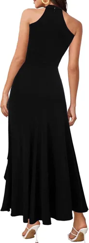 Vista 2 de Vestido largo de cóctel de noche de sirena con cuello alto y abertura para mujer