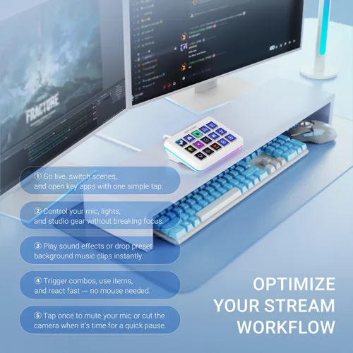 Vista 5 de FIFINE AmpliGame - Controlador de juegos con 15 accesos directos para OBS Streaming Studio con teclas macro, acciones de activación, controlador RGB
