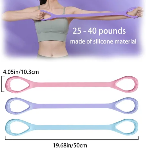 Vista 4 de Figura 8 bandas de resistencia para yoga, pilates y fitness, banda elástica de resistencia para brazos, espalda, hombros y pecho, equipo de pilates