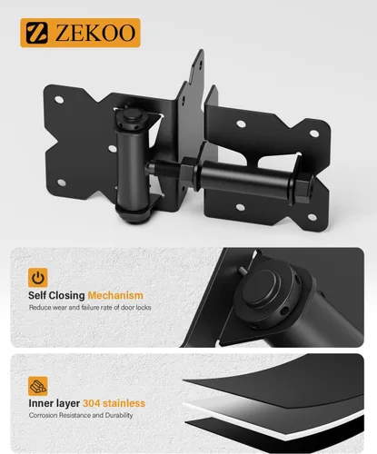 Vista 4 de ZEKOO Kit de bisagras para puerta de valla de vinilo de acero inoxidable, bisagras y pestillo de cierre automático, a prueba de óxido, uso