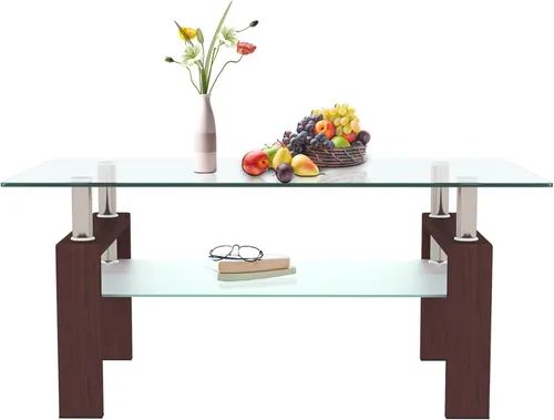 Vista 20 de Mesa de centro rectangular de vidrio para sala de estar, con mesa de vidrio templado y capa de MDF, para sala de estar y oficina