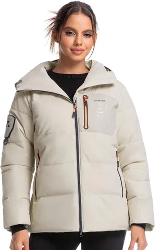 Vista 12 de Chaqueta aislante para mujer, resistente al viento, impermeable, con capucha, para esquí, snowboard, con múltiples bolsillos