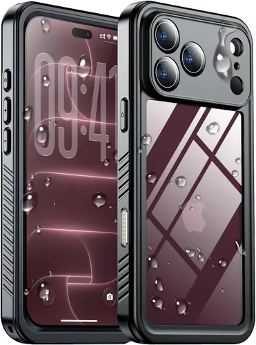 Vista 16 de SPIDERCASE Funda impermeable para iPhone 16 Pro, color negro y transparente Negro / transparente