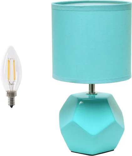 Vista 14 de Simple Designs LT2065-GRY-LB - Mini lámpara de mesa geométrica de prisma redonda de 10.24" con pantalla de tela a juego, bombilla LED incluida, gris