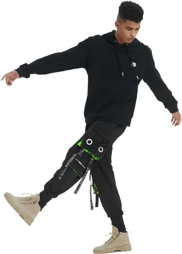 Vista 6 de Hello MrLin Pantalones deportivos para hombre, estilo punk, cargo, holgados, para hip hop, pantalones de harén, pantalones tácticos para atletismo