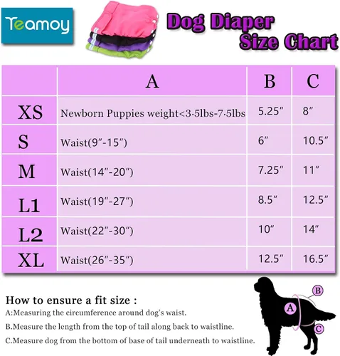 Vista 5 de Teamoy 4 piezas de pañales lavables para perras, fundas reutilizables para pañales de perras, superabsorbentes y cómodas, XS