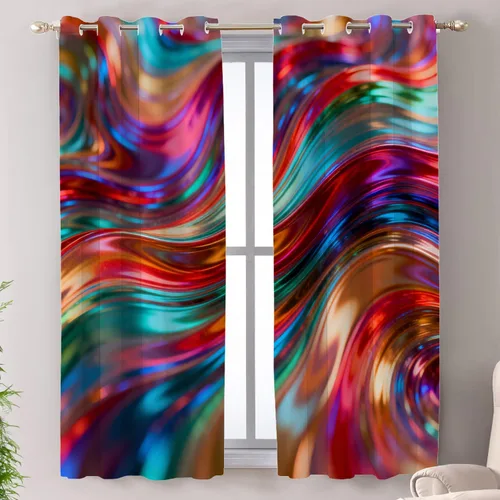 Vista 45 de Shrahala Blue Bright Blackout Curtain Tiers, Colorful Acrylic Paint Pour Abstract Design Kitchen Valance Light Blocking Tier Drapes with Rod Pocket