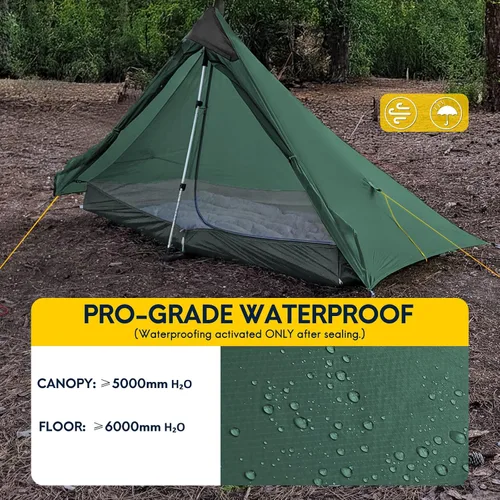 Vista 2 de LANSHAN Tienda de Campaña Ultraligera de 3 Temporadas para Mochilero para 1 Persona o 2 Personas Camping, Trekking, Kayak, Escalada, Senderismo