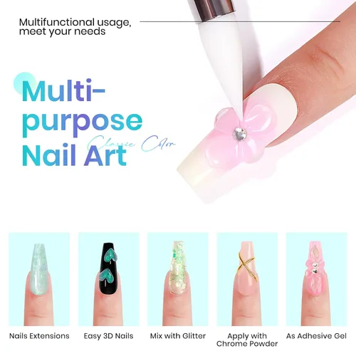 Vista 3 de MIZHSE Gel constructor sólido para uñas, 2 unidades de 1 onza de perlas de sirena y gel duro transparente con formas de uñas, molde 3D, remojado, U