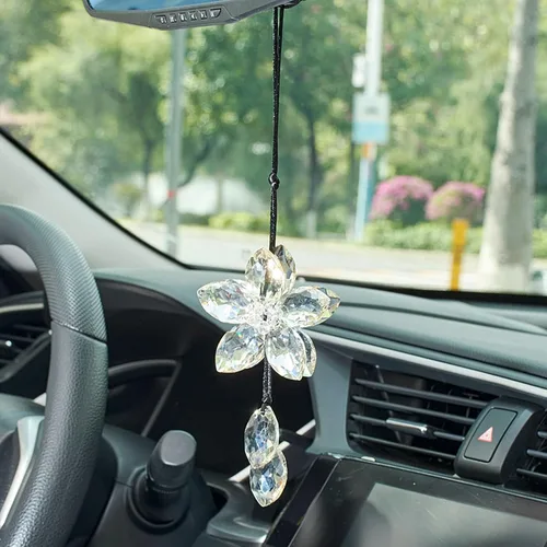 Vista 10 de Accesorio de pendiente decorativo, diseño de flor de cristal, para espejo retrovisor de vehículo, Azul