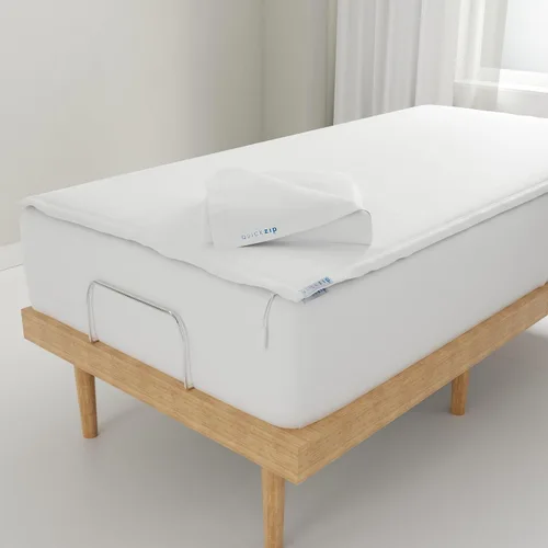 Vista 7 de QuickZip Paquete de Repuesto Fitted Plus: 1 Sábana Bajera (Base + Sábana con Cremallera) y 1 Sábana con Cremallera - Fácil de Cambiar, No se Sale