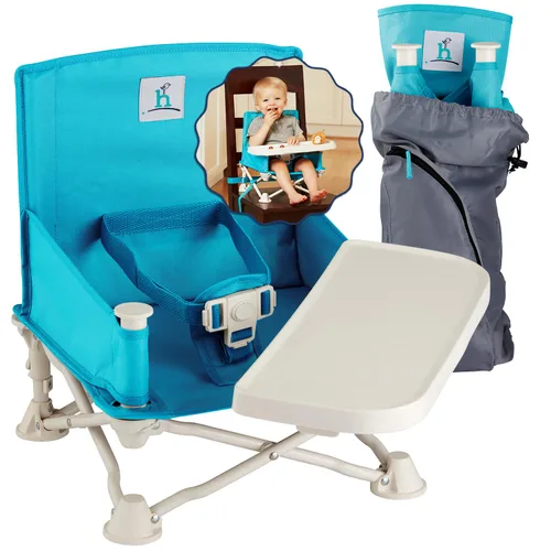 Vista 9 de Hiccapop OmniBoost Asiento elevador de viaje con bandeja para bebé Asiento elevador portátil plegable para bebé para mesa de comedor, camping