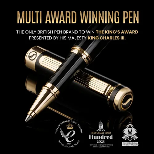 Vista 7 de Scriveiner Bolígrafo Rollerball de Laca Negra - Impresionante Bolígrafo de Lujo, Chapado en Oro Real, Repuesto de Tinta Schmidt, El Mejor Set de 1.