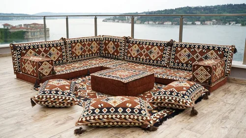 Vista 2 de arabicsofa Conjunto de Asientos en Forma de L Jalsa para Suelo – Hecho a Mano Árabe Majlis con Cojines de Respaldo